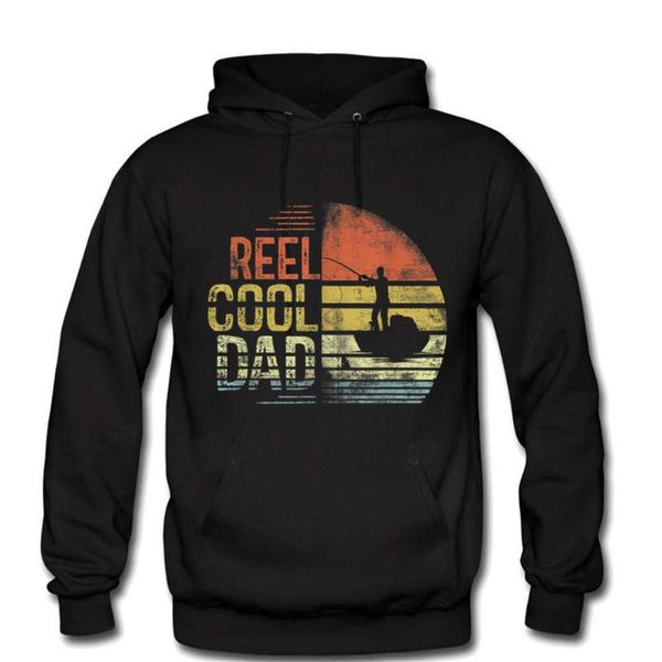 

men's hoodies & sweatshirts reel cool dad fisherman daddy father's day gifts fishing winter cotton fleece warm hooded sweatshir, Black