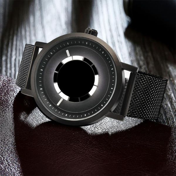 

mens watches pointerless creative quartz watch men casual slim mesh steel waterproof sport relogio masculino wristwatches, Slivery;brown