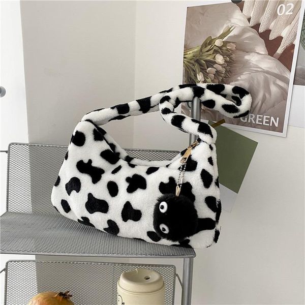 

evening bags cute milkcow pattern soft plush women shoulder faux fur underarm women's bag prints crossbody for