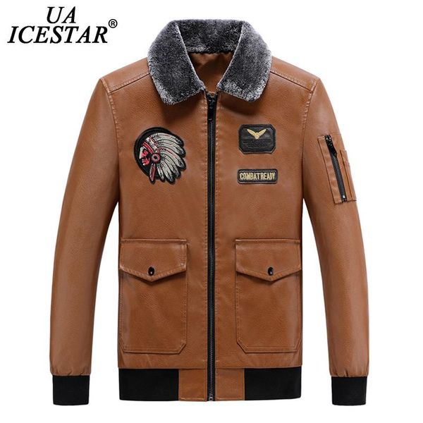 

men's fur & faux uaicestar winter collar leather jacket men fleece warm coat fashion casual jackets m-9xl plus size clothing, Black