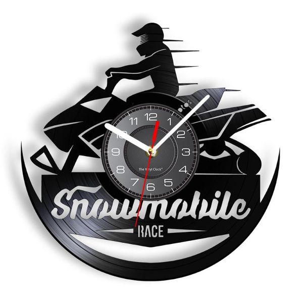 

wall clocks snowmobile race clock made of re-purposed record sneeuwscooter snowbike racing luminous watch modern decor