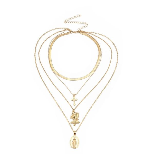 

chokers fashion personality tide exaggerated item retro cross multi-layer pendant clavicle necklace cx621, Golden;silver