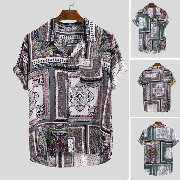 

men's t-shirts shirt vintage ethnic printed turn down collar men clothing short sleeve loose casual summer shirts camisa masculina, White;black