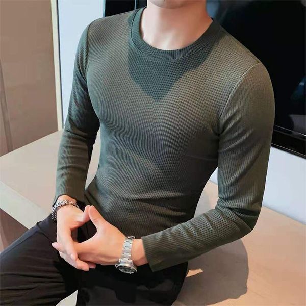 

men's t-shirts 2021 brand clothing men spring leisure long sleeve t-shirt/male slim fit round collar is tight knitted t-shirt size 3xl, White;black