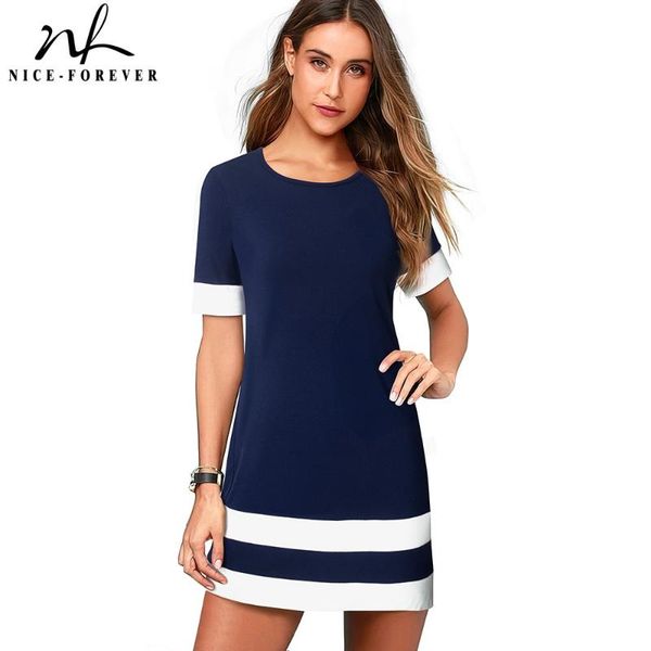 

casual dresses nice-forever summer women contrast color patchwork mini stright dress a251, Black;gray
