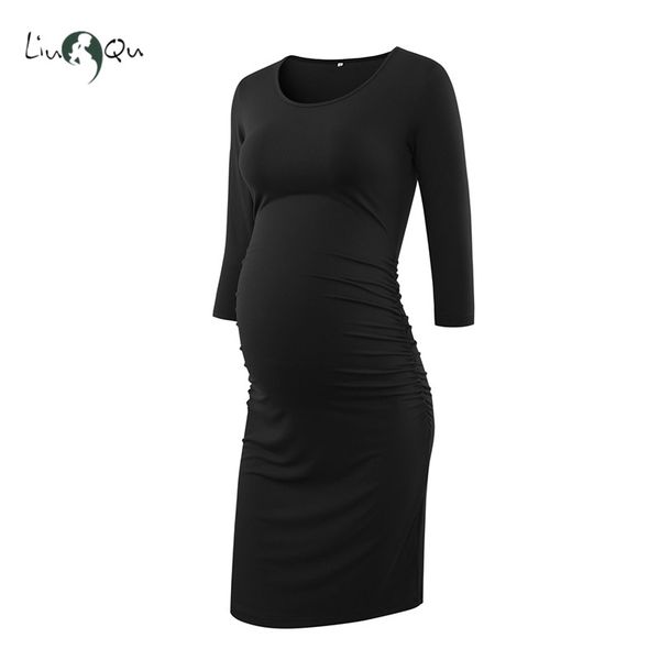 

womens 3/4 sleeve maternity dresses ruched bodycon striped pregnancy dress pregnant clothing mama casual side ruched dress, White