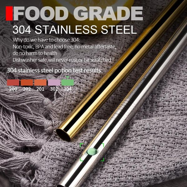 

drinking straws restaurant kitchen and bar straw reusable metal 304 sturdy curved straight with cleaning brush