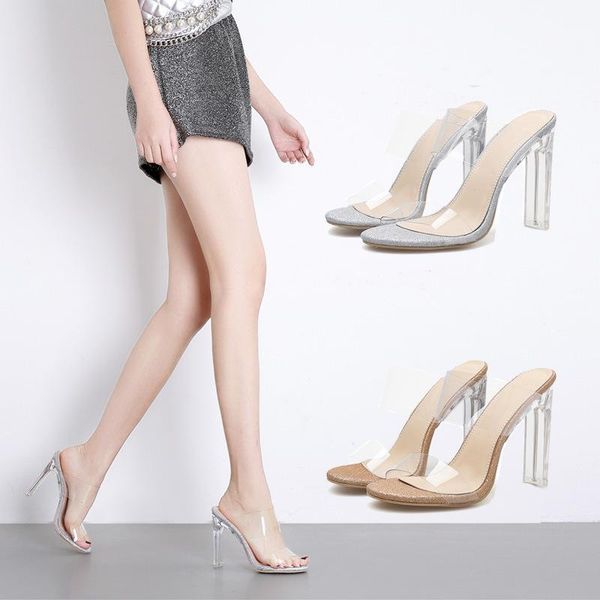 

dress shoes womens clear transperant crystal peep toe block heel pumps slingback plus size high slipper b106, Black