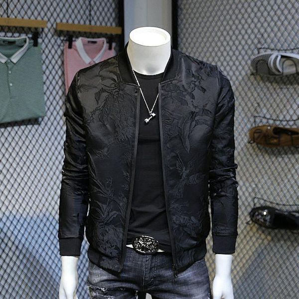 

men's korean style slim fit baseball neck jacket personality long sleeve jackets, Black;brown
