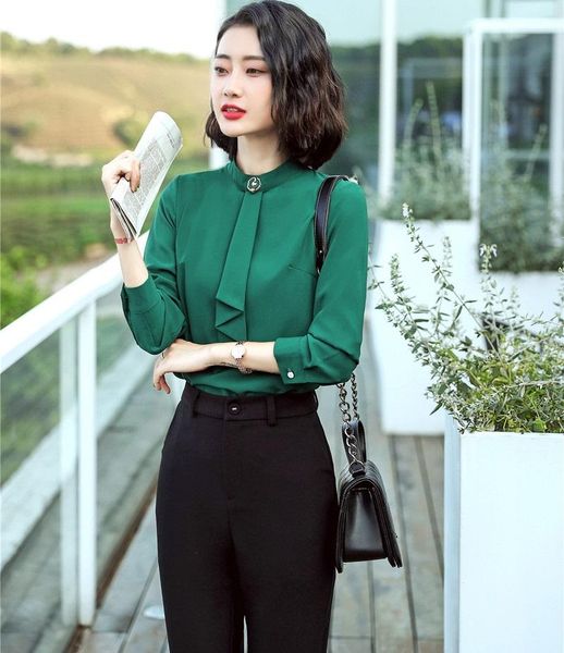 

women's suits & blazers formal uniforms styles 2021 spring autumn women business with and pants ladies blouses shirts set, White;black