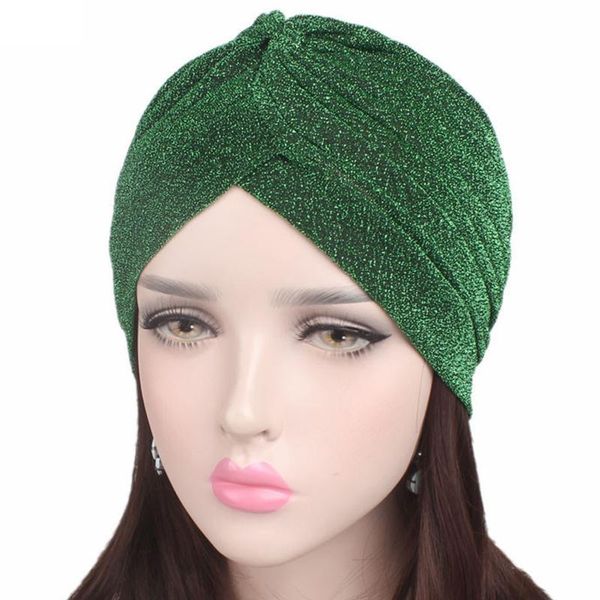 

fashion 1pc gold shiny turban bandanas elastic adjustable stretchable soft bright caps hair accessories
