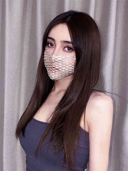 

spring new heavy metal rhinestone jewelry mask female