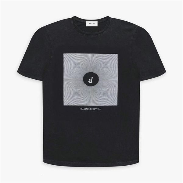 

men's t-shirts 21ss black rhude falling o you female male 1:1 high qualiy graphic prining reurn ex, White;black