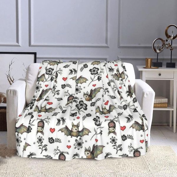 

blankets bats with hearts pattern lightweight blanket for home decor, bed, sofa, black, 50"x40"