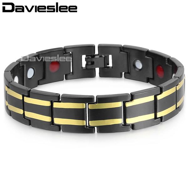 

link, chain 12-15mm magnetic wristband bracelets for men stainless steel mens drop wholesale male jewelry dkb607a, Black