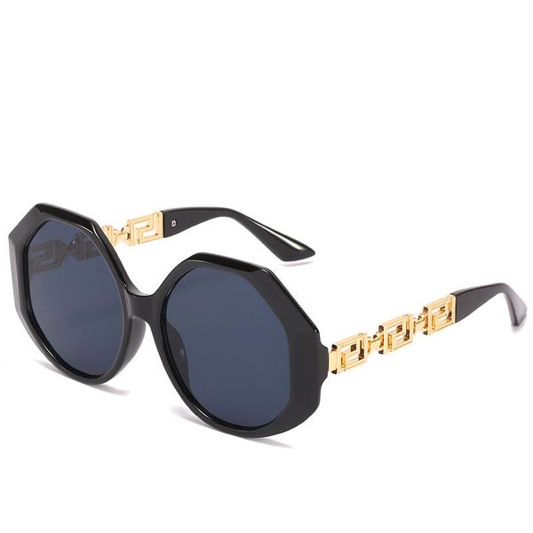 

sunglasses 2021 polygonal women big frame metal glasses fashion cover face men uv400, White;black