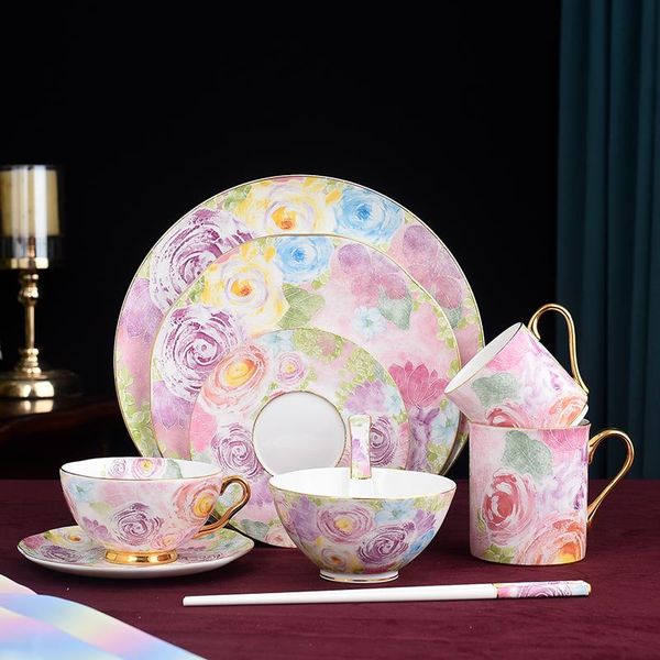 

dinnerware sets kitchen 8pcs ceramics gold line bowl plate dish cup and saucer bone china tableware