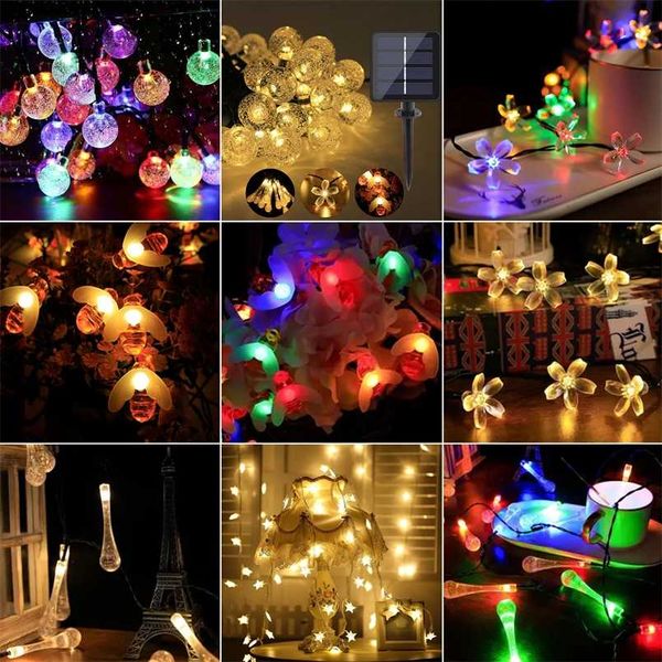 20/50/100 LEDs Crystal Ball 5m / 10m Lâmpada Solar LED String Fairy Luzes Fadas Solar Garlands Jardim Decoração de Natal para Outdoor 211104