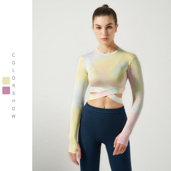 

yoga outfit women's tie-dye gym long-sleeved tight-fitting breathable seamless running training cycling sports t-shirt