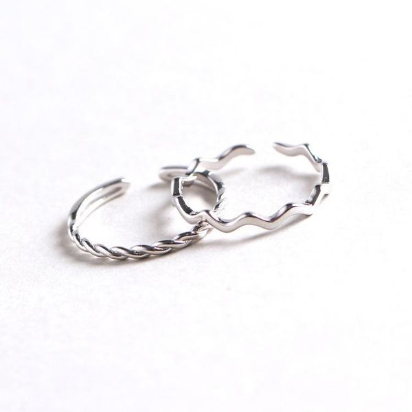 

cluster rings 1pc authentic s925 sterling silver fine jewelry wave waterwave /roped twisted adjust tlj500, Golden;silver