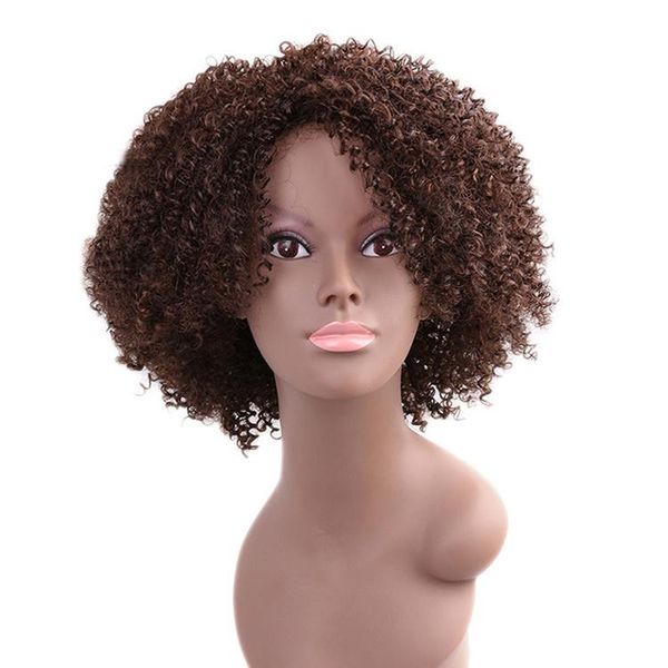 

hair accessories afro kinky curly kanekalon light brown wigs for women, Slivery;white