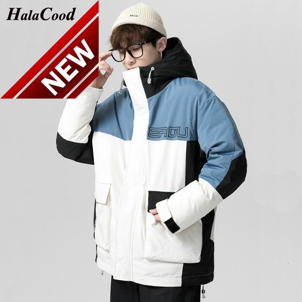 

halacood fashion mens casual down jacket winter new boutique white duck thick warm print hooded coat, Black