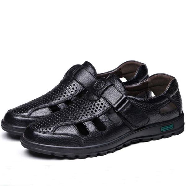 

sandals 2021 summer big size men genuine leather outdoor casual shoes breathable fisherman beach z68, Black