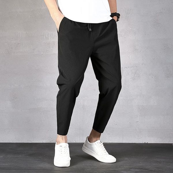 

men's pants 9-point korean trend summer slim sports breathable loose casual, Black