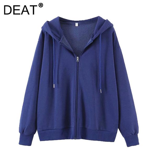 

women's jackets [deat] 2021 autumn fashion tide long sleeve solid color hooded collar zipper loose all-match casual coat women 13z641, Black;brown