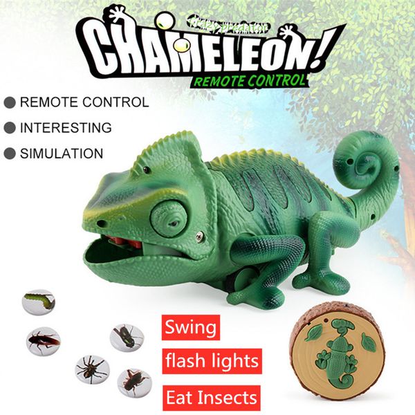 

intelligent smart robot 2.4g remote control rc chameleon telescopic tongue tail swing high simulation eat insects flash lights