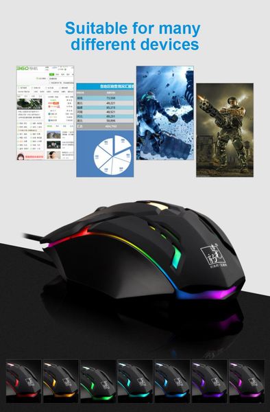 

mice gaming mouse usb wired optical adjustable dpi colorful led for pc computer 7 colour