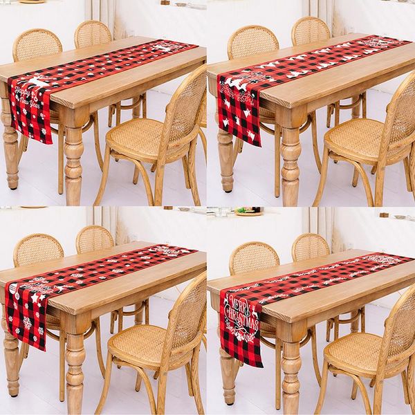 

table skirt christmas decor red black check printed flag decoration