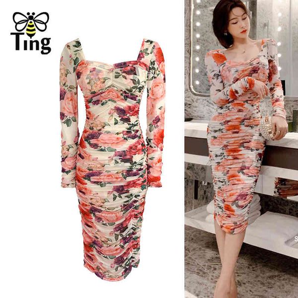 

pink rose flower print bodycon party night dresses women vintage curve sheath strenchy knee length casual dress 210513, Black;gray