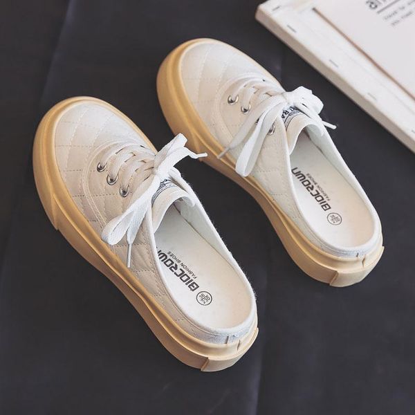 

slippers women summer slides low female shoes rubber 2021 soft cross-tied basic hoof heels canvas fabric pu, Black