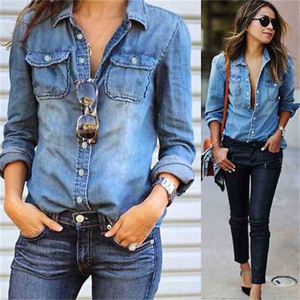 

women's blouses & shirts autumn woman denim shirt fashion style long sleeve casual women 2 colors plus size blusa jeans femi 1g86, White