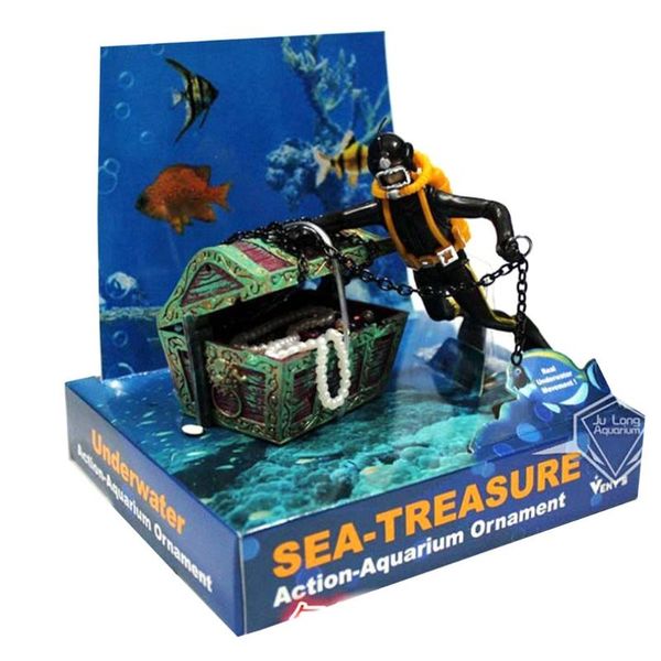 

diver treasure chest underwater landscape ornament cartoon fish tank aquarium landscaping decoration decorations