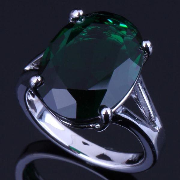 

superior pigeon egg green cubic zirconia silver plated ring v0075 cluster rings, Golden;silver