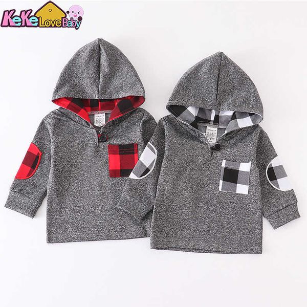 

baby boys clothes autumn spring cute hoodies red and grey plaid kids hoodie long sleeved sweatshirt children's clothing g0908, Black