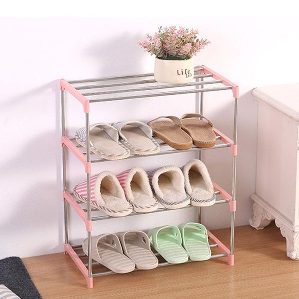 

clothing & wardrobe storage 2pcs/set stainless steel shelf four-layer simple diy assembly shoe rack student dormitory removable