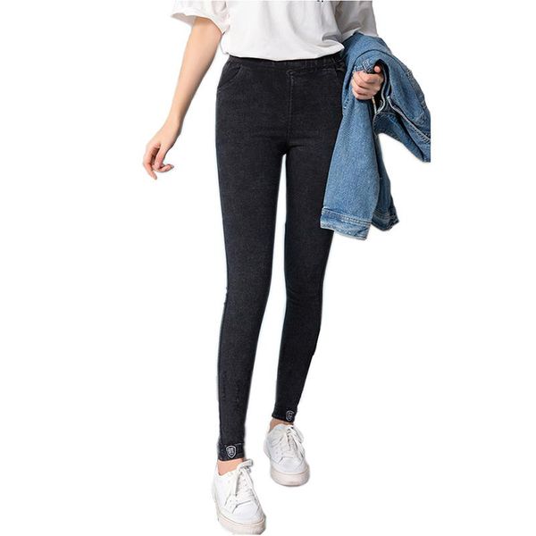 

women's pants & capris plus size women casual elastic solid skinny super stretch imitation denim leggings high waist jeans trousers, Black;white