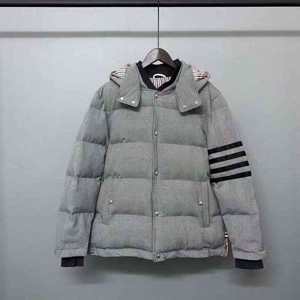 

downs fashion tb thom brand clothes men hooded jacket loose striped gary houndstooth thick winter casual cotton coat, Black