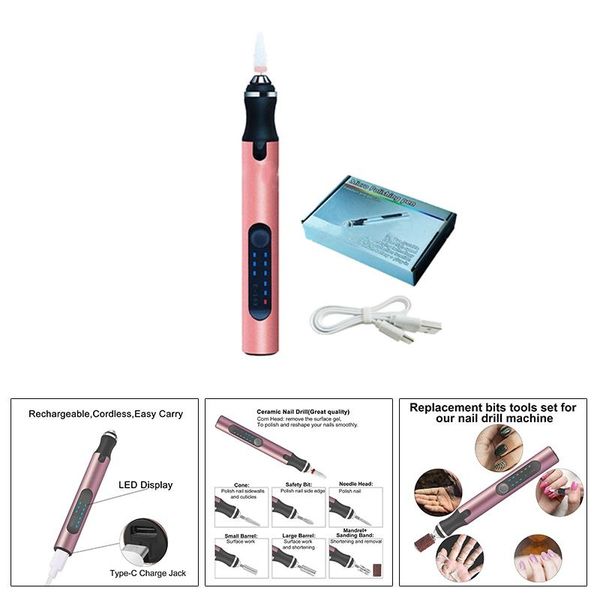 

nail drill & accessories electric set, rechargeable pen, portable pedicure polishing shape tool, home salon set
