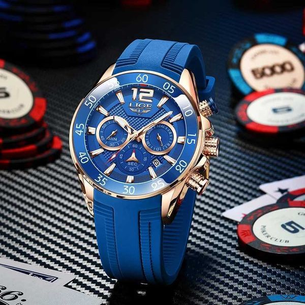 

fashion mens watches lige brand luxury silicone sports watch men quartz clock waterproof wristwatches relogio masculino 210728, Slivery;brown