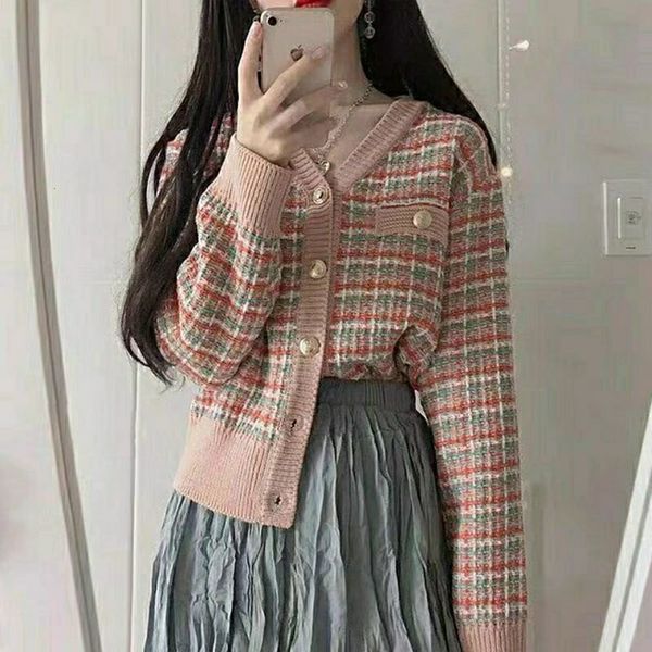 

sweater short jacket sweater, cardigan matching, plaid, v-neck, White;black