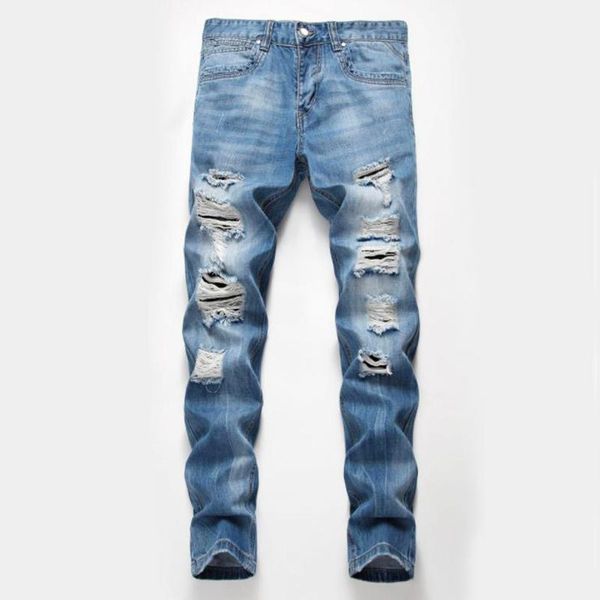 

men's jeans fashion spring autumn jean homme men casual straight denim pants male ripped skinny plus size 40, Blue