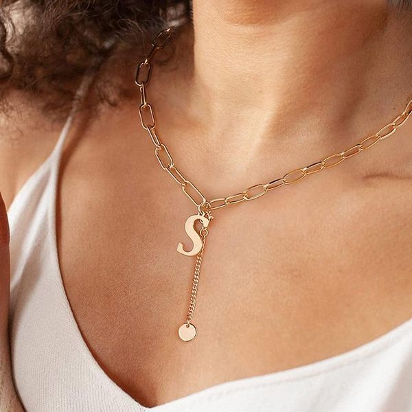 

chains sufair large initial pendant necklaces for women 14k gold plated paperclip choker chain teen girl jewelry gift, Silver