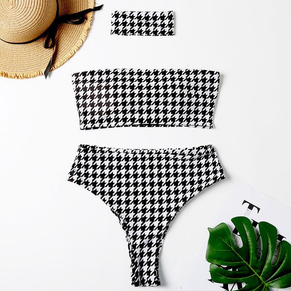 

bikini women's summer suit plaid bra split swimsuit, White;black