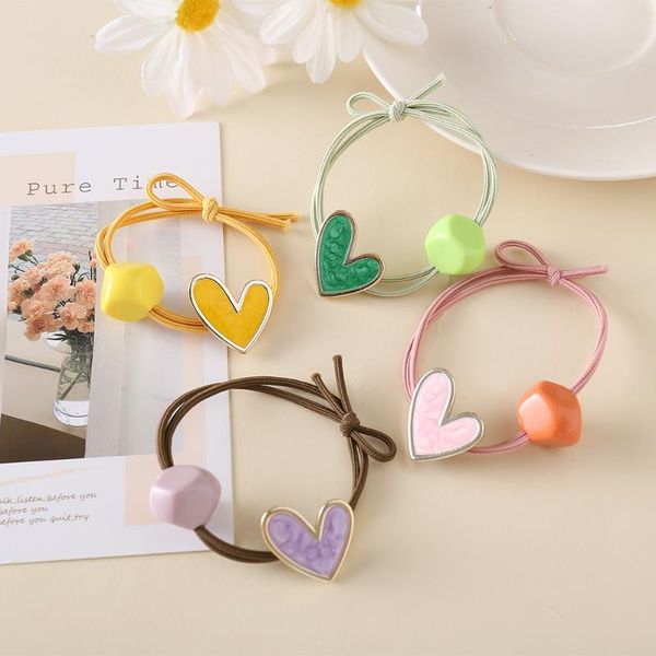 

korean heart elegant hair rope scrunchies women elastic rubber bands accessories for girls tie ring headdress holder, Slivery;white