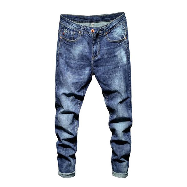 

mens jeans slim straight stretch light blue summer thin fashion men's denim pants trousers oversize 40,551