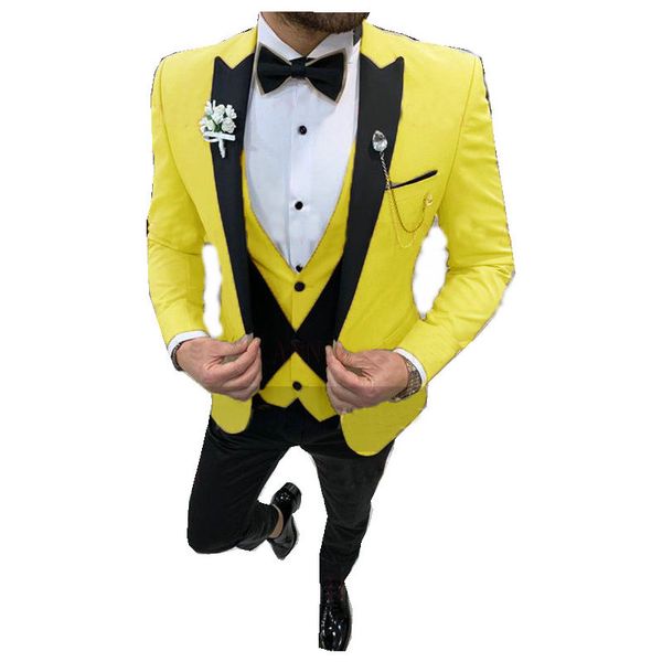 Szmanlizi мужские костюмы мужчины мужские свадебные костюмы 2022 пользовательские костюмы Slim Fit желтые костюмы для жениха жених смокинг лучший человек куртка жилет брюки